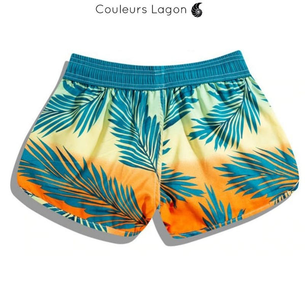 Short surf femme aquagym plage piscine motif tropical — Couleurs Lagon