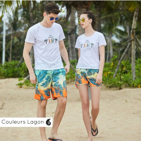 Maillot de bain short femme palmier coucher de soleil — Couleurs Lagon SUNSET