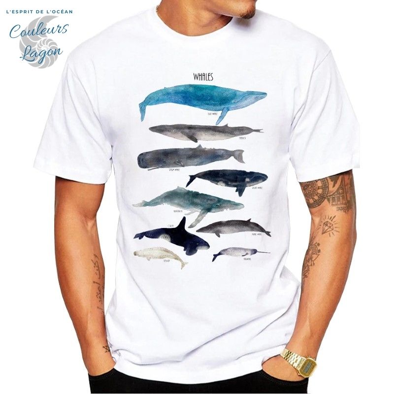 T-shirt Homme Baleines Aquarelle - Couleurs Lagon
