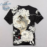 dos noir - T-shirt Homme col rond Broderie Carpe Koï - Couleurs Lagon