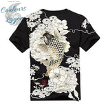 dos noir - T-shirt Homme col rond Broderie Carpe Koï - Couleurs Lagon