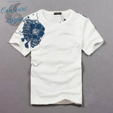 avant blanc - T-shirt Homme col rond Broderie Carpe Koï - Couleurs Lagon