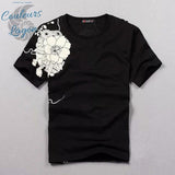 avant noir - T-shirt Homme col rond Broderie Carpe Koï - Couleurs Lagon