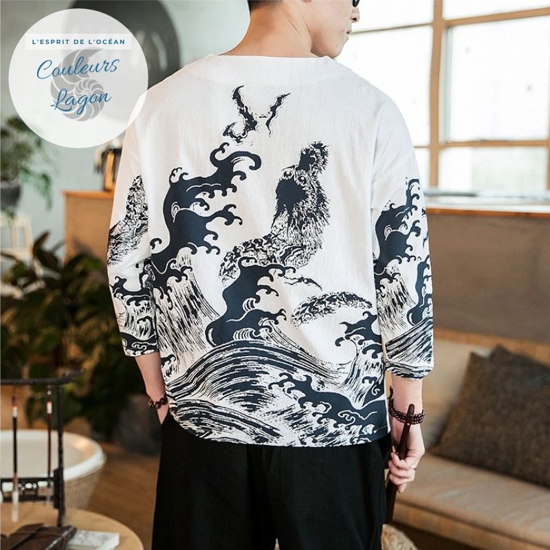 T-shirt Homme Dragon de mer WATATSUMI - Couleurs Lagon