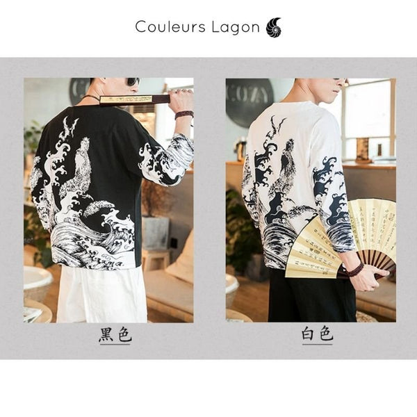 T-shirt Homme Dragon de mer WATATSUMI - Couleurs Lagon