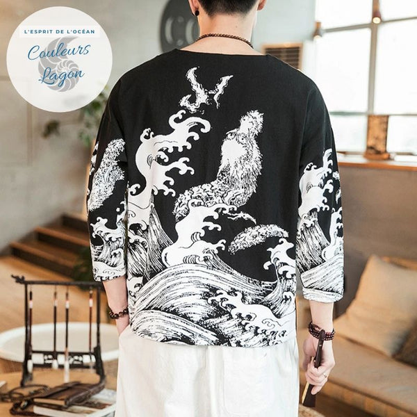 T-shirt Homme Dragon de mer WATATSUMI - Couleurs Lagon