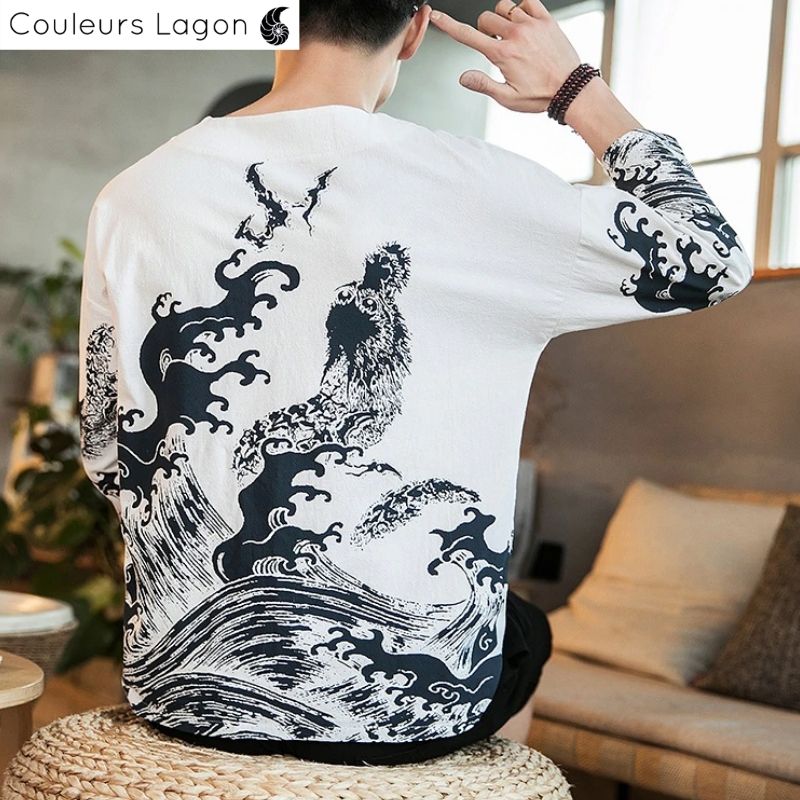 T-shirt Homme Dragon de mer WATATSUMI - Couleurs Lagon
