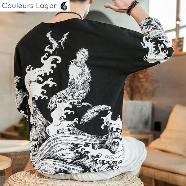 T-shirt Homme Dragon de mer WATATSUMI - Couleurs Lagon