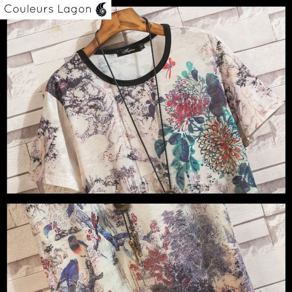 T-shirt Homme Estampe Japonaise - Couleurs Lagon