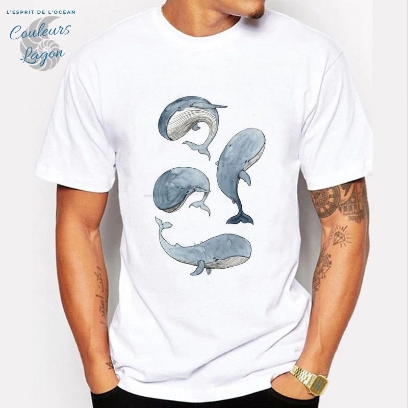 T-shirt Homme Requin & Baleine - Couleurs Lagon