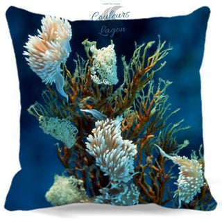 Taie d'oreiller Corail et Nudibranches Bleu Océan - Couleurs Lagon
