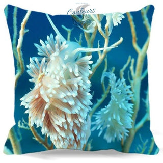 Taie d'oreiller Corail et Nudibranches Bleu Océan - Couleurs Lagon