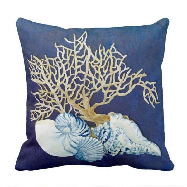 Taie d'oreiller Corail Poisson et Coquillage Bleu Océan - Couleurs Lagon