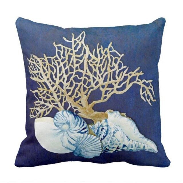 Taie d'oreiller Corail Poisson et Coquillage Bleu Océan - Couleurs Lagon