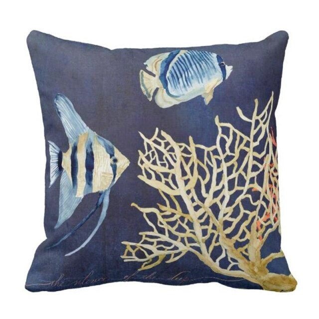 Taie d'oreiller Corail Poisson et Coquillage Bleu Océan - Couleurs Lagon