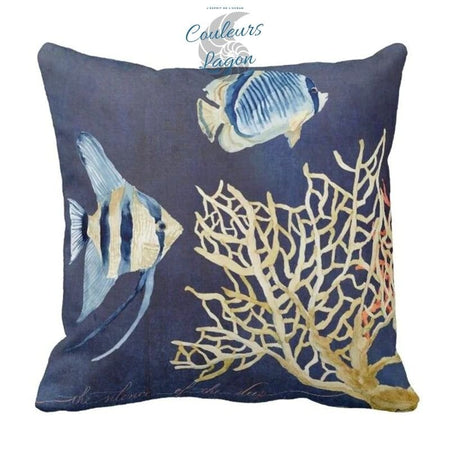 Taie d'oreiller Corail Poisson et Coquillage Bleu Océan - Couleurs Lagon