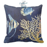 Taie d'oreiller Corail Poisson et Coquillage Bleu Océan - Couleurs Lagon