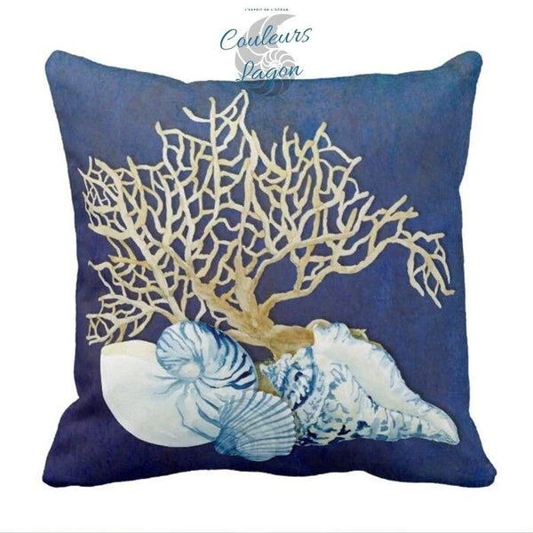 Taie d'oreiller Corail Poisson et Coquillage Bleu Océan - Couleurs Lagon