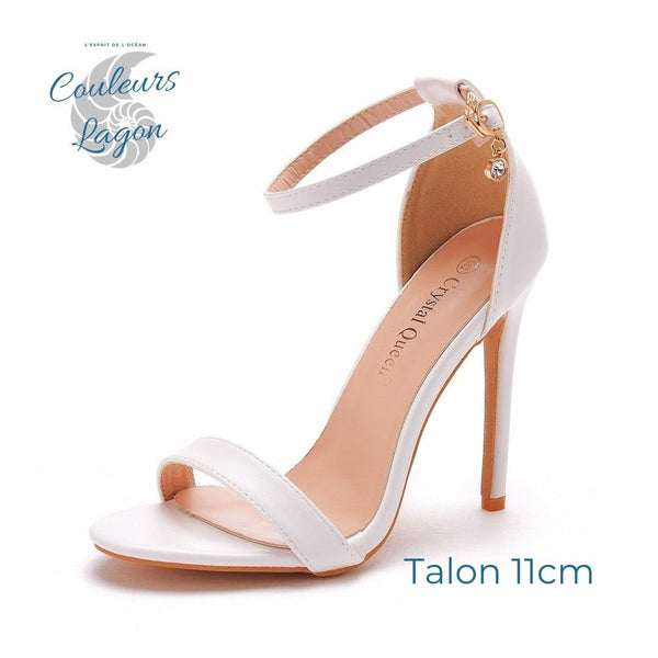 Talon Aiguille Simili Cuir Blanc Bande Etroite Talon Fin T5-11cm - Couleurs Lagon