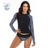 Tankini Rashguard Manche Longue Surf NOIR LOSANGE - Couleurs Lagon - avant