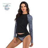 Tankini Rashguard Manche Longue Surf NOIR LOSANGE - Couleurs Lagon - avant gauche