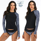 Tankini Rashguard Manche Longue Surf NOIR LOSANGE - Couleurs Lagon - avant