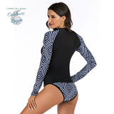Tankini Rashguard Manche Longue Surf NOIR LOSANGE - Couleurs Lagon - 3/4 dos gauche