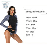 Tankini Rashguard Manche Longue Surf NOIR LOSANGE - Couleurs Lagon - mensuration modele