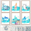 Toile impression d'art Aquarelle Animaux Marins pour Chambre d'Enfants - Couleurs Lagon