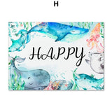 Toile impression d'art Aquarelle Animaux Marins pour Chambre d'Enfants - Couleurs Lagon