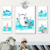 Toile impression d'art Aquarelle Animaux Marins pour Chambre d'Enfants - Couleurs Lagon