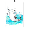 Toile impression d'art Aquarelle Animaux Marins pour Chambre d'Enfants - Couleurs Lagon