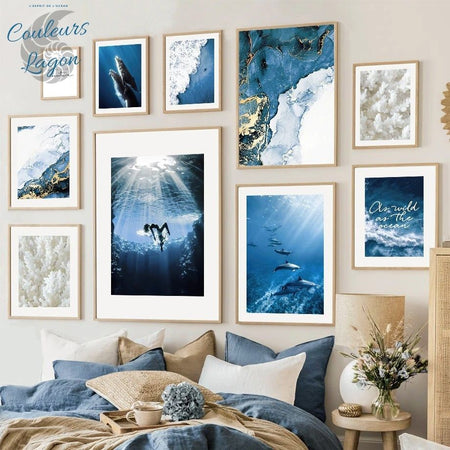 Toile impression d'art Dauphin Baleine bleu Corail - Couleurs Lagon