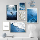 Toile impression d'art Dauphin Baleine bleu Corail - Couleurs Lagon