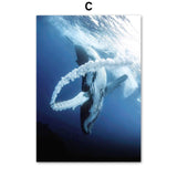 baleine plonge - Toile impression d'art Pierre blanche Baleine bleu Requin PMT - Couleurs Lagon