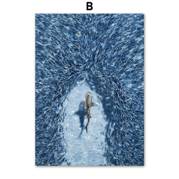 requin - Toile impression d'art Pierre blanche Baleine bleu Requin PMT - Couleurs Lagon