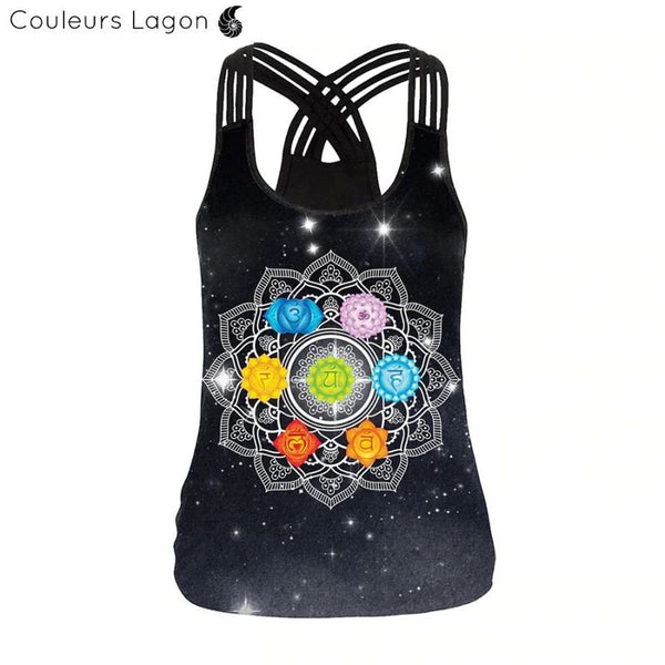 Top Débardeur Femme Mandala Dos Nu - Couleurs Lagon