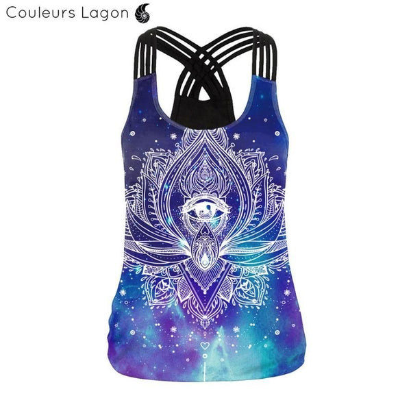 Top Débardeur Femme Mandala Dos Nu - Couleurs Lagon