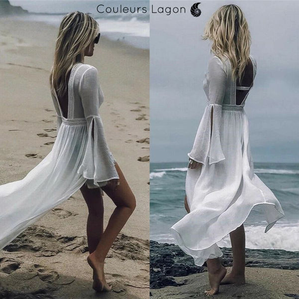 Tunique de plage longue et légère dos nu - Couleurs Lagon