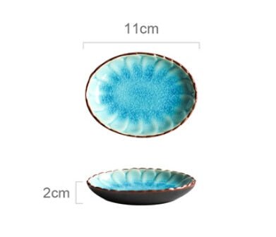 Vaisselle en porcelaine céramique Glaçage Craquelé BLEU LAGON - Couleurs Lagon - plat ovale mini 11x2cm
