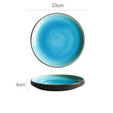 Vaisselle en porcelaine céramique Glaçage Craquelé BLEU LAGON - Couleurs Lagon - 23cm