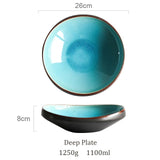 Vaisselle en porcelaine céramique Glaçage Craquelé BLEU LAGON - Couleurs Lagon - 26cm plat de service
