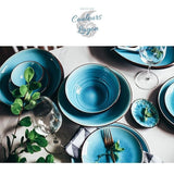 Vaisselle en porcelaine céramique Glaçage Craquelé BLEU LAGON - Couleurs Lagon - bol sur assiette creuse