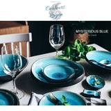 Vaisselle en porcelaine céramique Glaçage Craquelé BLEU LAGON - Couleurs Lagon - assiettes rondes creuses