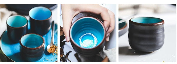 Vaisselle en porcelaine céramique Glaçage Craquelé BLEU LAGON - Couleurs Lagon - service à thé