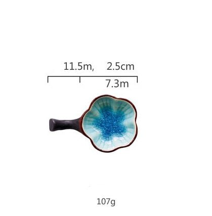 Vaisselle en porcelaine céramique Glaçage Craquelé BLEU LAGON - Couleurs Lagon - cuillère fleur 11.5x7.3cm