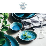 Vaisselle en porcelaine céramique Glaçage Craquelé BLEU LAGON - Couleurs Lagon - gros plan petites assiettes