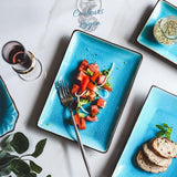 Vaisselle en porcelaine céramique Glaçage Craquelé BLEU LAGON - Couleurs Lagon - plats carrésé