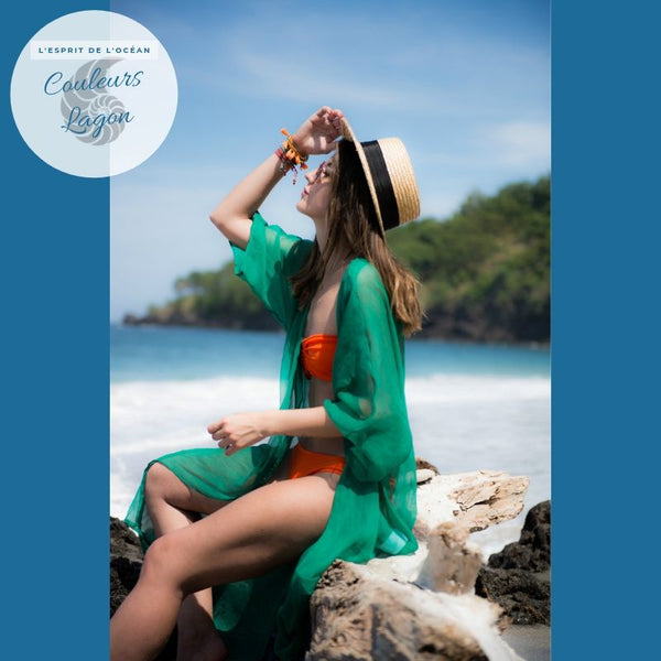 Vêtements de bain en mousseline de soie pour femme - Couleurs Lagon