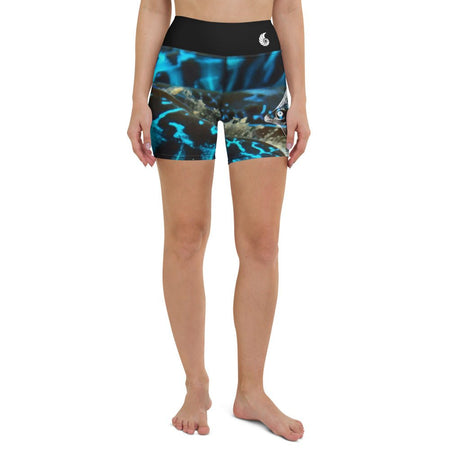 Yoga Short Taille Haute Bleu Bénitier FISH 1 poche - Couleurs Lagon